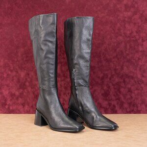 Sam Edelman Women Wade Black Leather Chunky Heel Square Toe Boots size 7